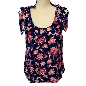 Ann Taylor LOFT Outlet Navy and Pink Floral Tank Blouse Sz XS